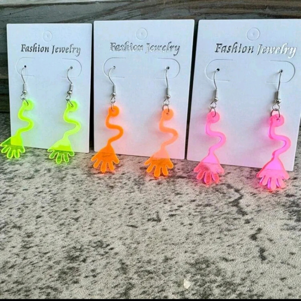 Funny 90s vintage style slap hands kids toy orange yellow pink women's earrings